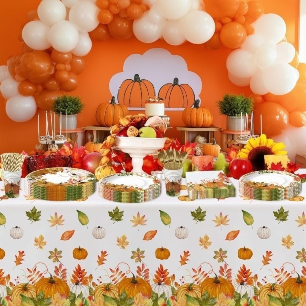 Thanksgiving Fall Harvest Party Supplies Set 24 Guests Pumpkin Dinnerware Gold
